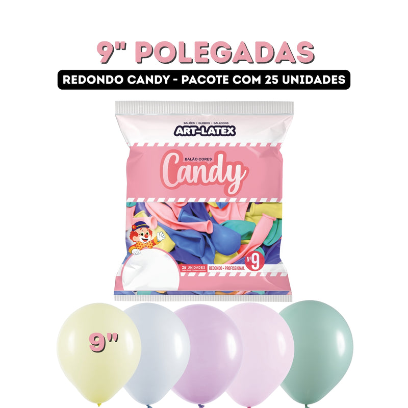 Art Latex Balão Candy 9" com 25 Unidades