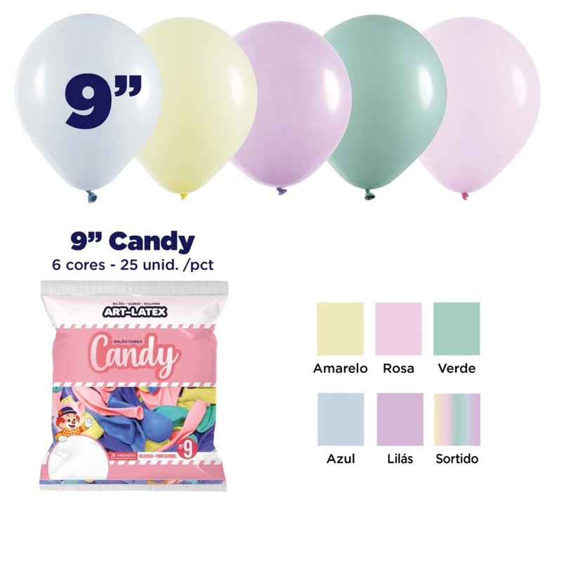 Art Latex Balão Candy 9" com 25 Unidades