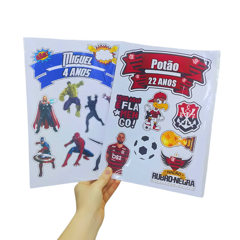 Topo de Bolo Personalizado de Papel Fotográfico 1 Faixa + 7 Imagens