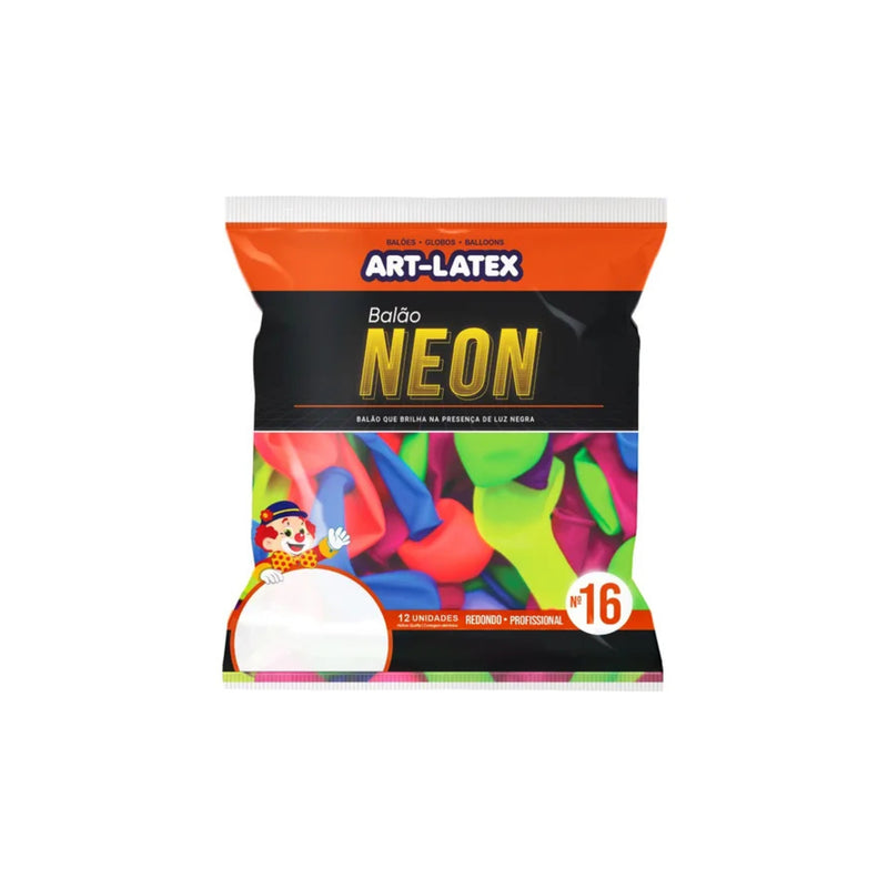 Art Latex Balão Neon 16" Sortido com 12 Unidades