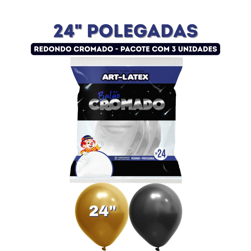 Art Latex Balão Cromado 24" com 3 Unidades