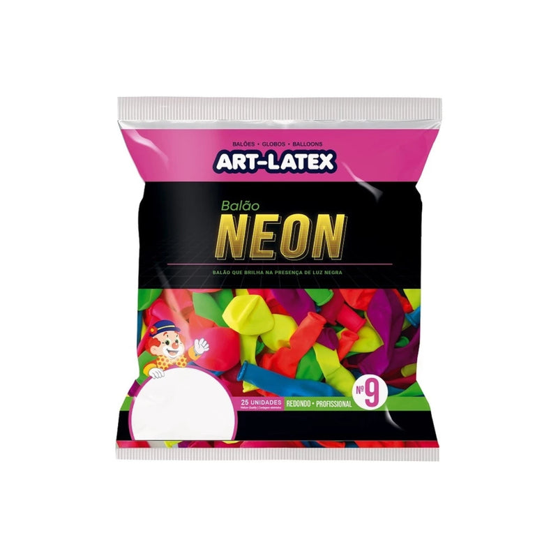 Art Latex Balão Neon 9'' Pacote com 25 Unidades