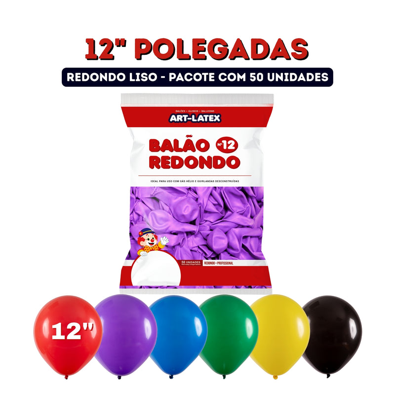 Art Latex Balão Redondo 12" com 50 Unidades