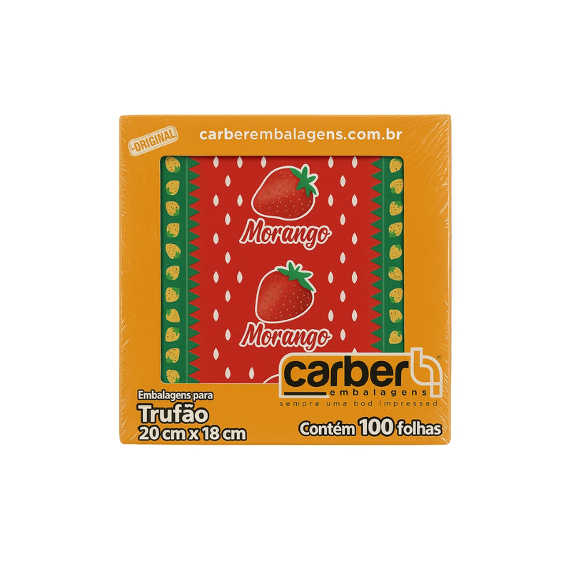 Carber Embalagem para Trufão 20cm x 18cm Morango com 100 Folhas