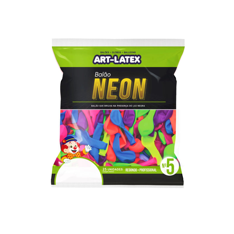 Art Latex Balão 5" Neon Sortido com 25 Unidades