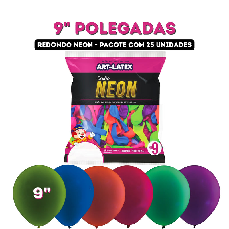 Art Latex Balão Neon 9'' Pacote com 25 Unidades