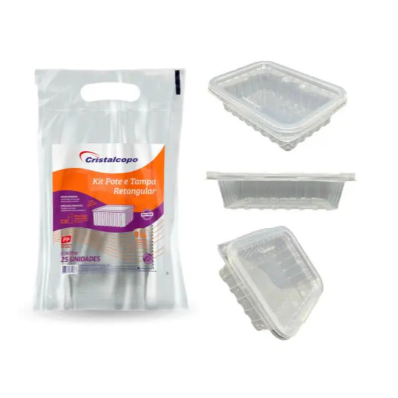 Cristalcopo Kit Pote e Tampa Retangular Contém 25 Unidades