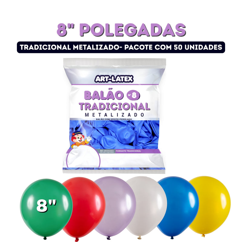 Art Latex Balão Metalizado 8"  Pacote com 50 Unidades