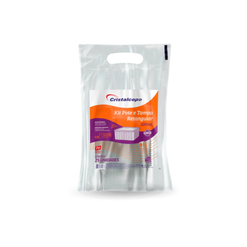 Cristalcopo Kit Pote e Tampa Retangular Contém 25 Unidades