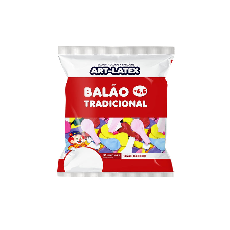 Art Latex Balão Tradicional 6,5" Pacote com 50 Unidades