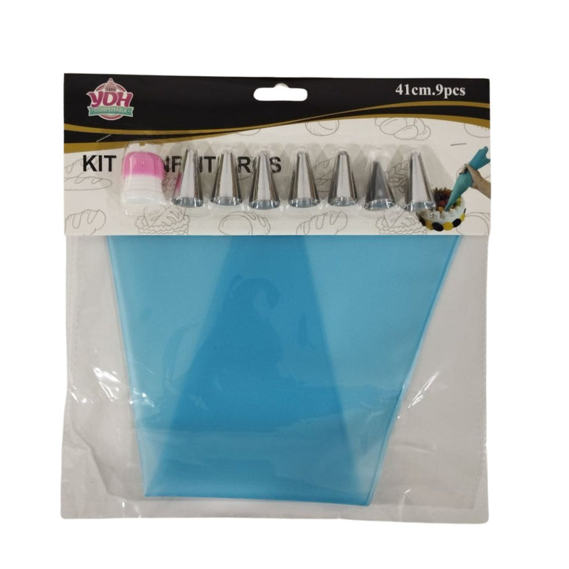 Kit Confeiteiro Saco 25 cm e Bicos contém 9 Peças YDH 2418