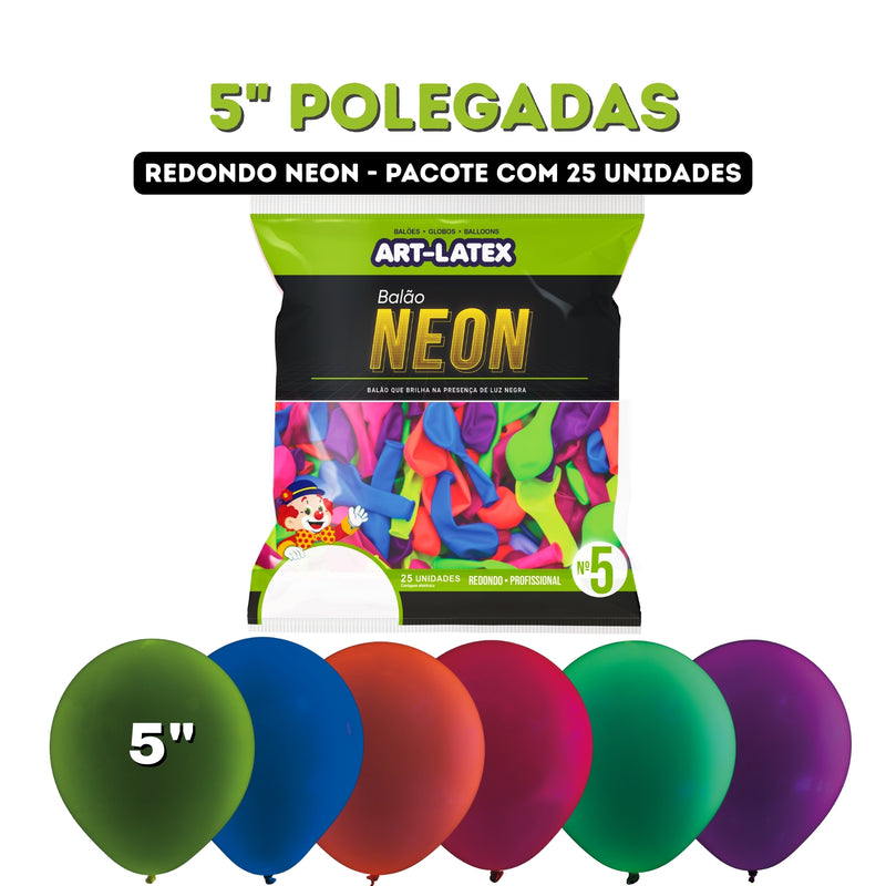 Art Latex Balão 5" Neon Sortido com 25 Unidades