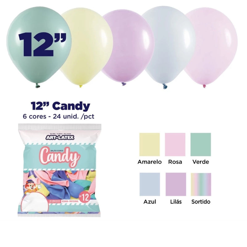Art Latex Balão Candy 12" com 24 Unidades